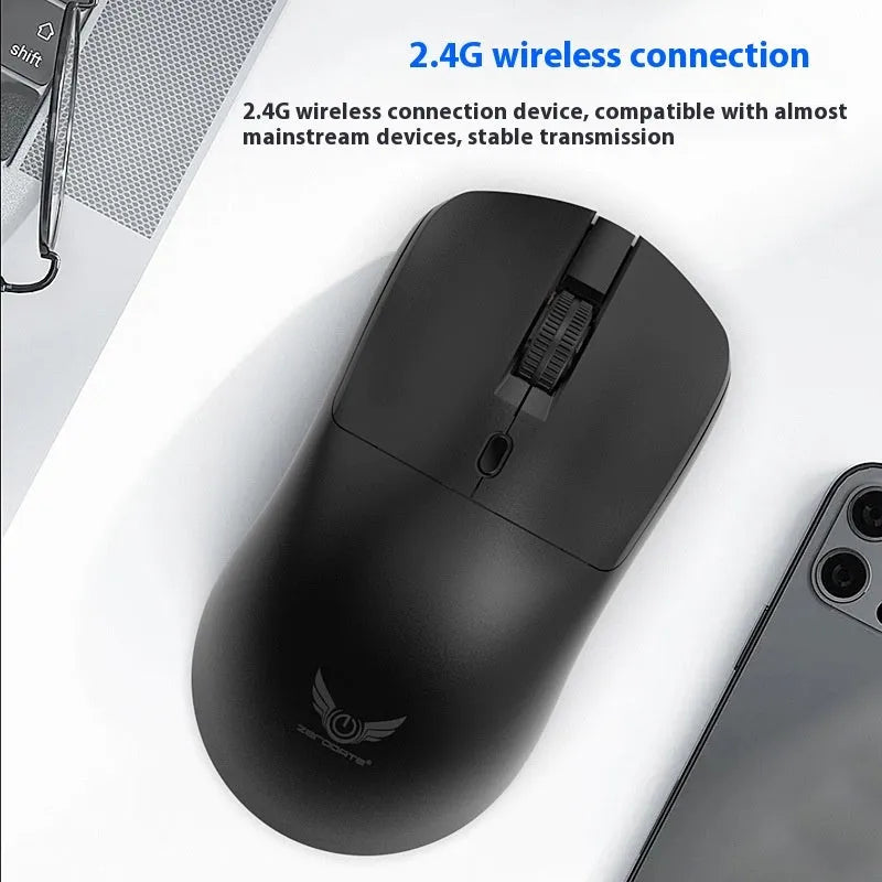 Black wireless computer mouse with three buttons for laptop connectivity
