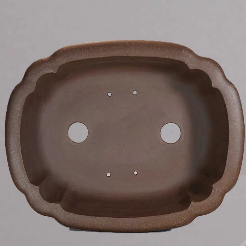 Purple clay rectangular handmade flower pot with antique begonia design for desktop plants