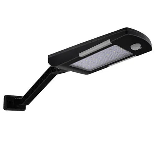 Solar-powered outdoor garden light with motion sensor in black or white colour with wall mount or pole installation