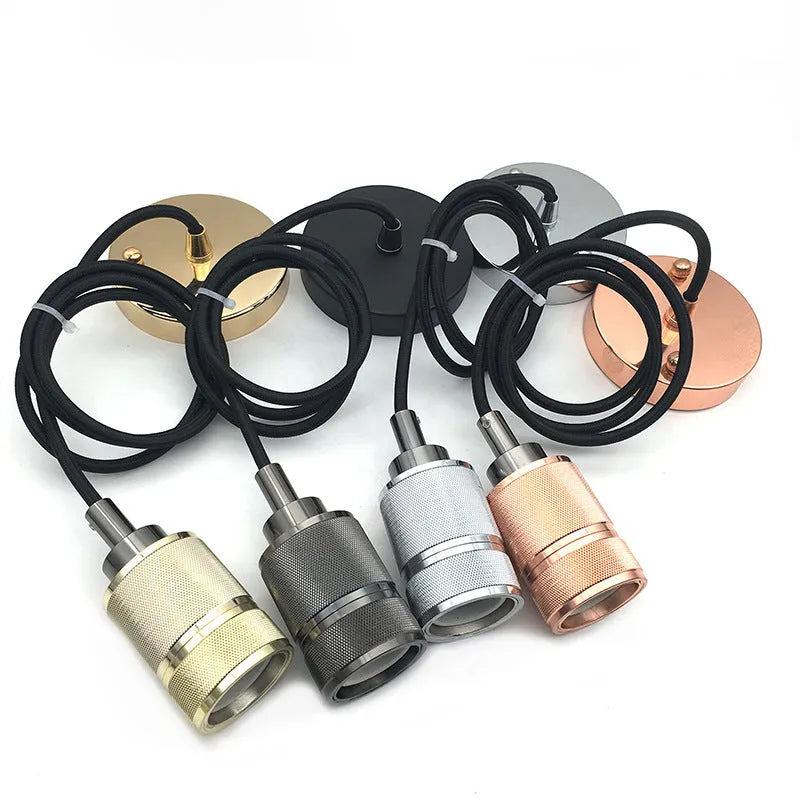 DIY retro chandelier assembly kit with electropated aluminium lamp holder in chrome, gold, rose gold, and shiny black finishes