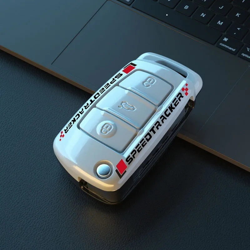 Carbon fibre style car key cover with mirror element in carbon and white colour options