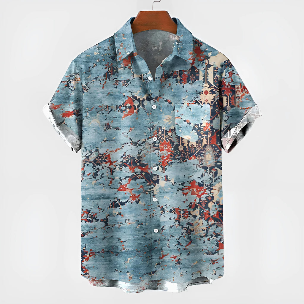 Men's casual loose printed short sleeve t-shirt in thin polyester fabric, summer leisure top