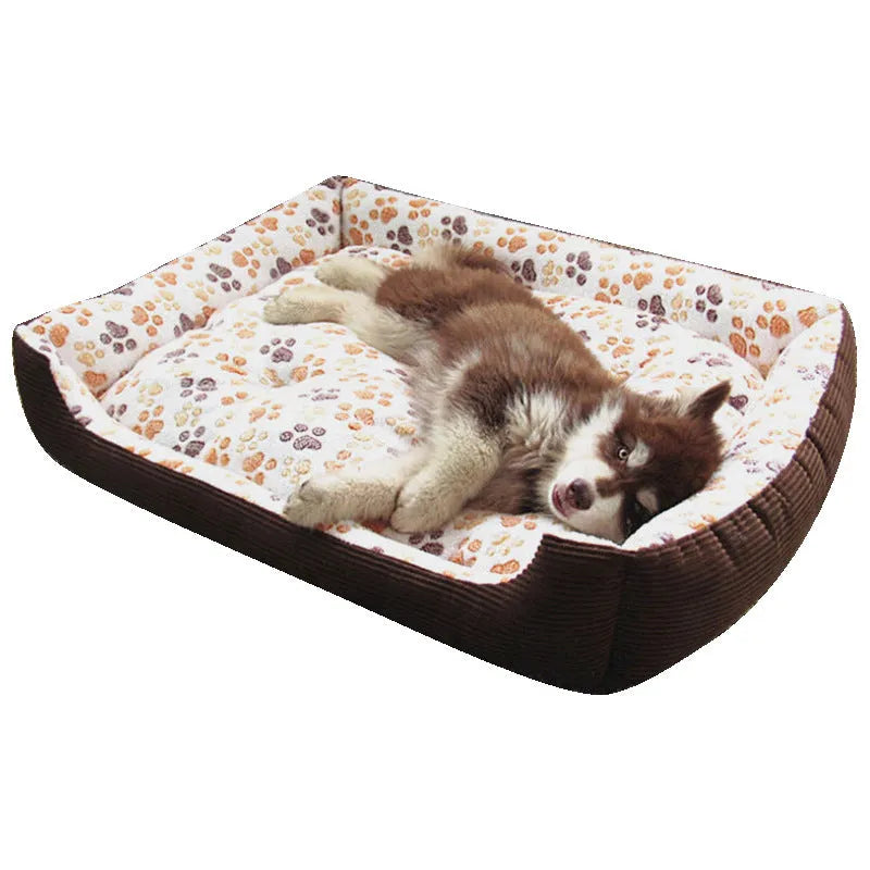 Soft plush dog bed with raised edges in beige colour showing sofa-style design for small pets