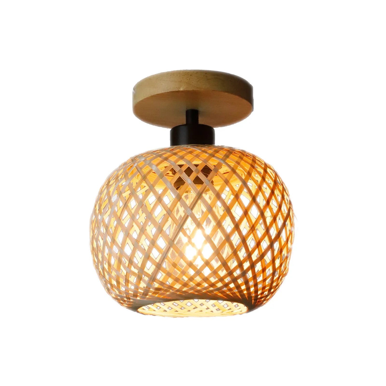 Japanese-style bamboo ceiling lamp with wood colour trim for corridor installation