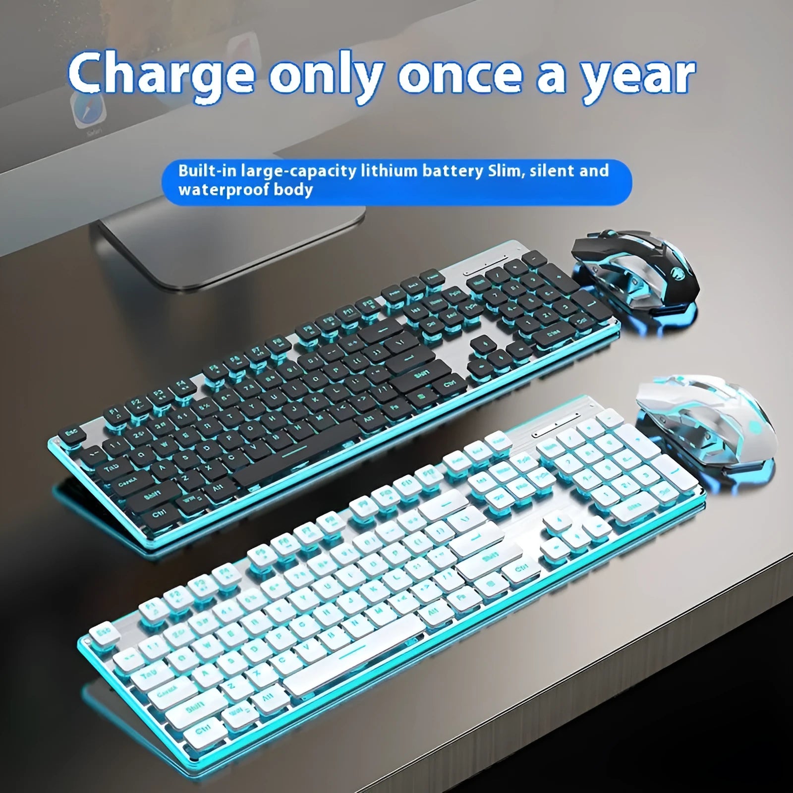 Wireless Bluetooth keyboard with mute button and ice blue backlight in cherry blossom pink colour
