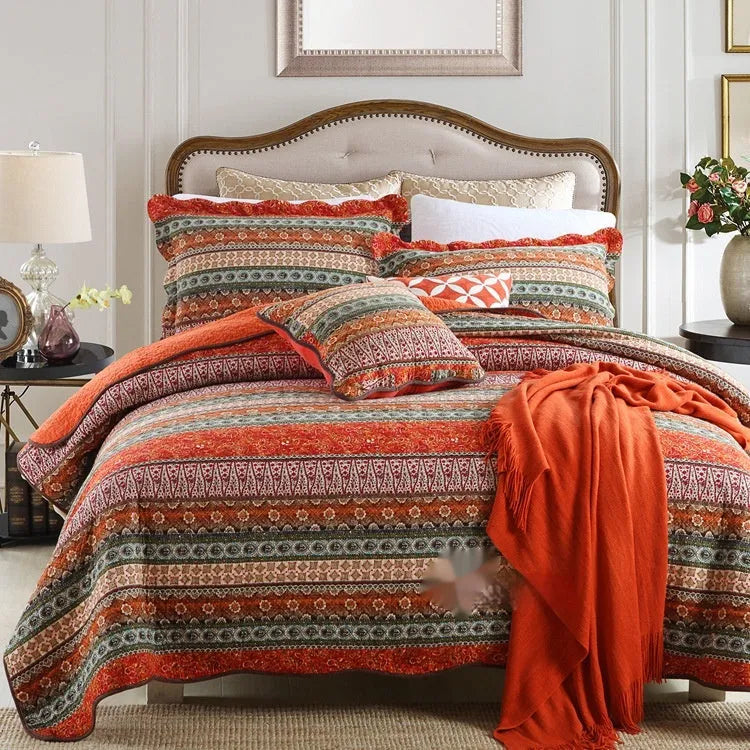 Pure cotton quilted bed cover set with printed pattern on a 1.5-1.8m bed.