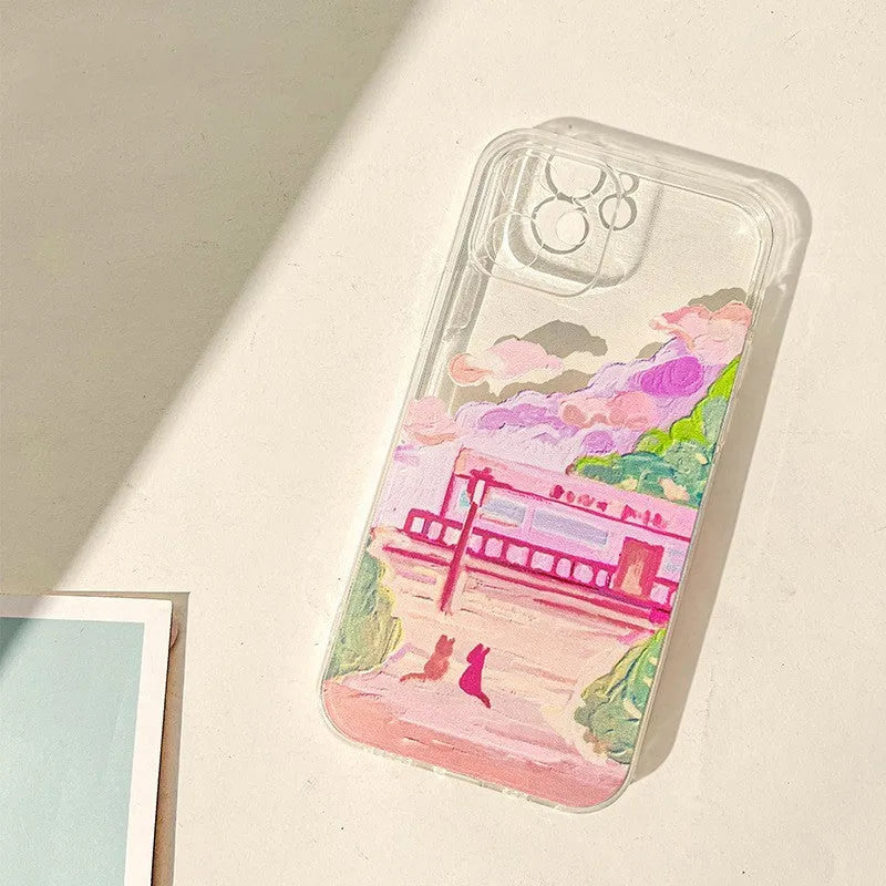 Soft silicone mobile phone case for iPhone with a printed two cat cartoon design on a white background.