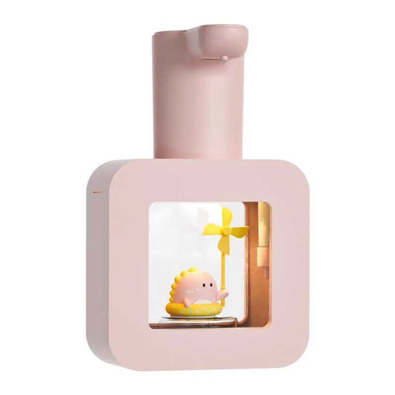 Yellow automatic sensor soap dispenser for kids with unicorn cartoon design and touchless operation