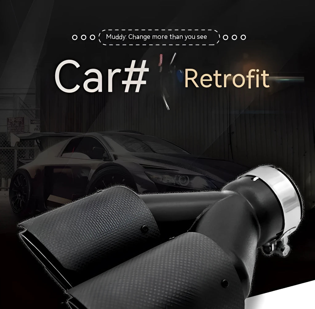Black carbon fibre car exhaust pipe with a double tail nozzle dual outlet design