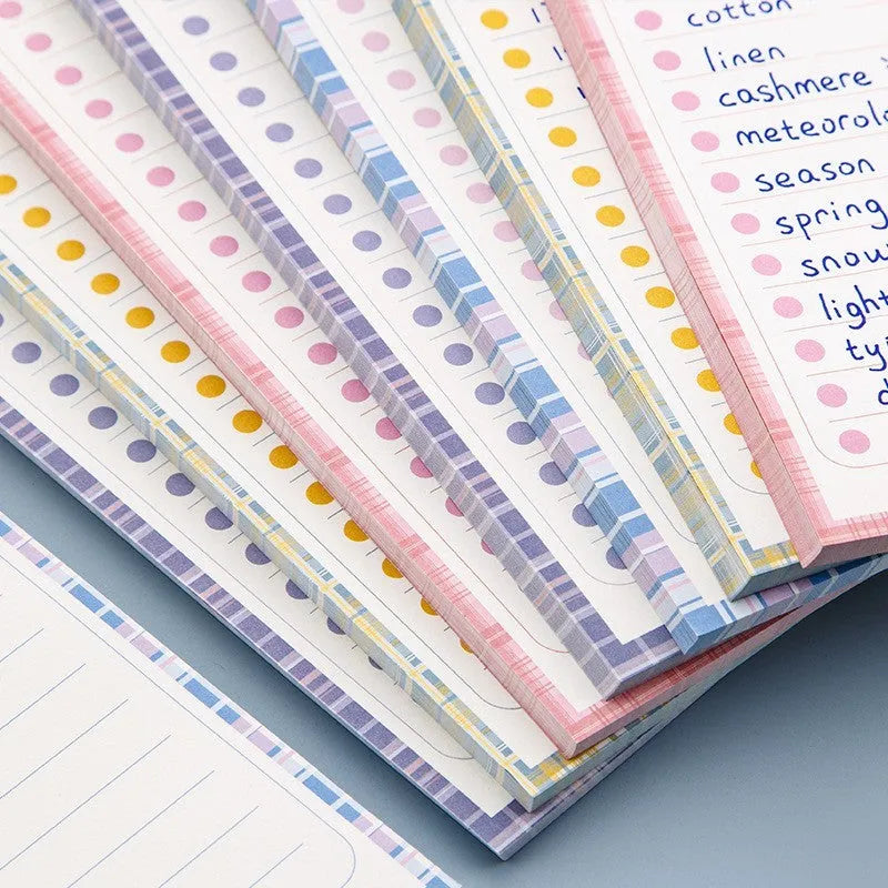 Long sticky note pad with bear and bunny designs, 50 sheets of 80g paper, 91mm by 256mm size.