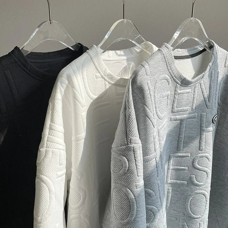 Men's grey T-shirt with three-dimensional white letter print, loose fit short sleeves