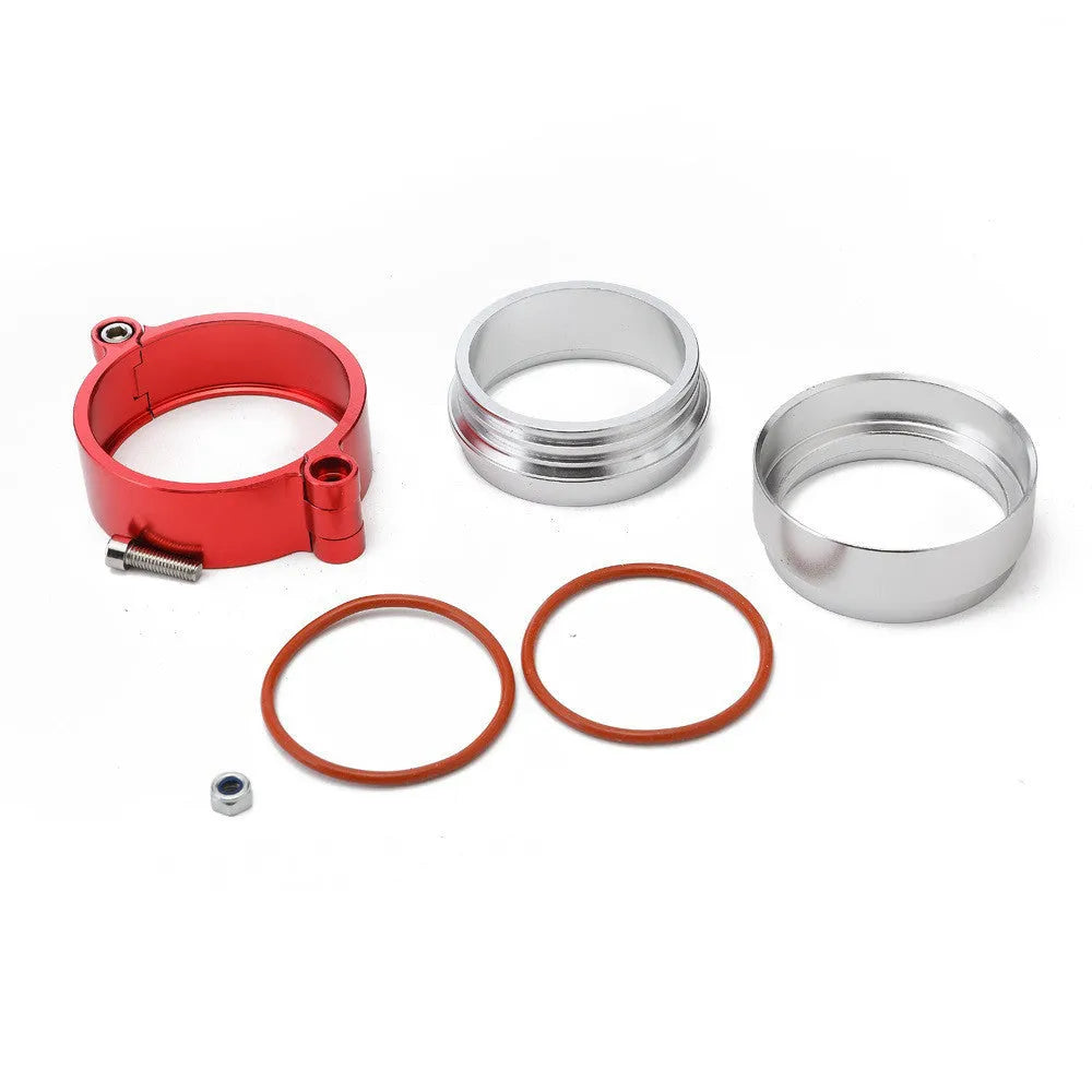 Aluminium fixed movement exhaust clamp for car modification in black, blue, or red colours