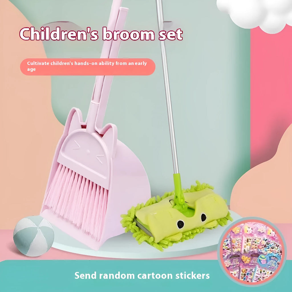 Purple broom and dustpan set with non-stick plastic and rotating brush holder