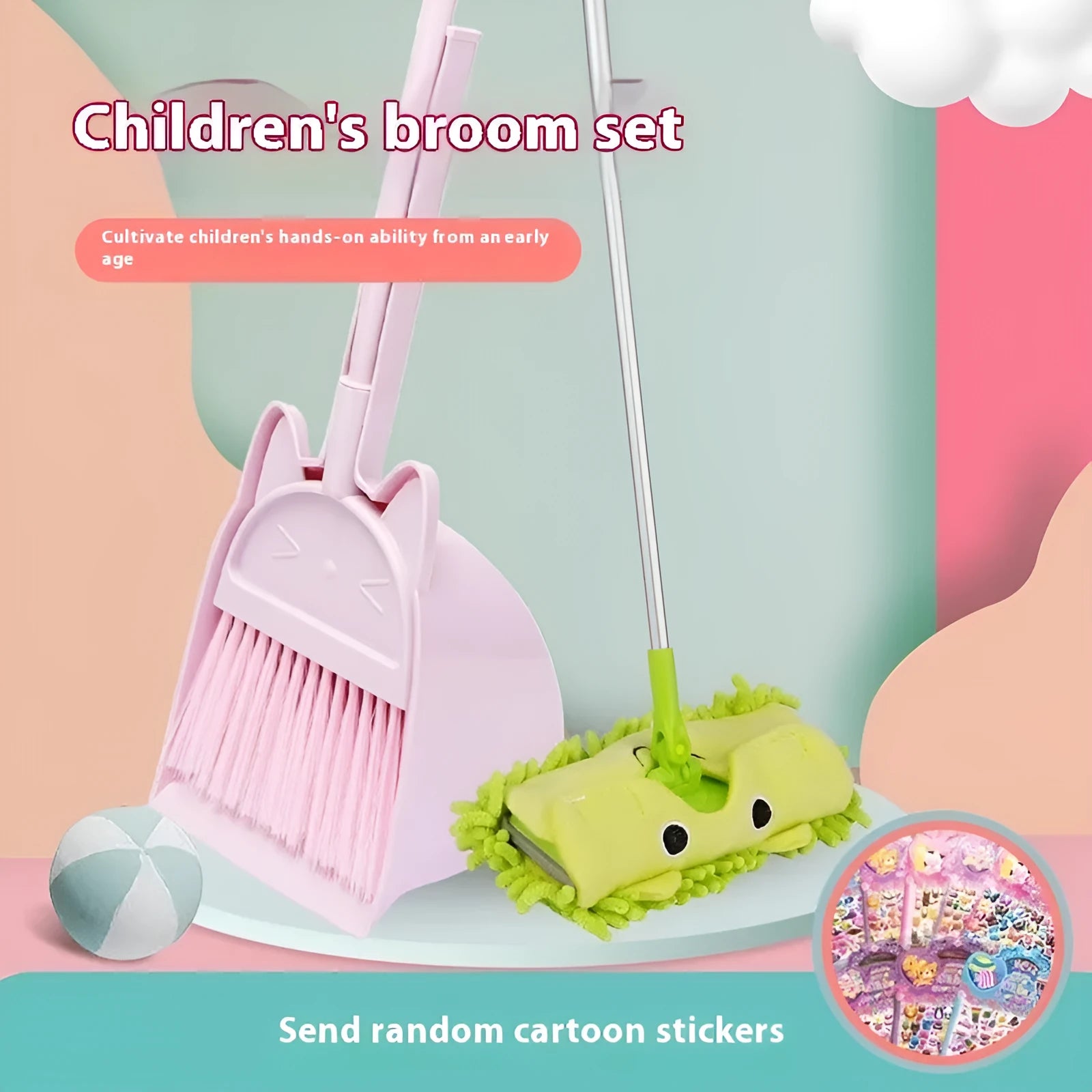 Purple broom and dustpan set with non-stick plastic and rotating brush holder