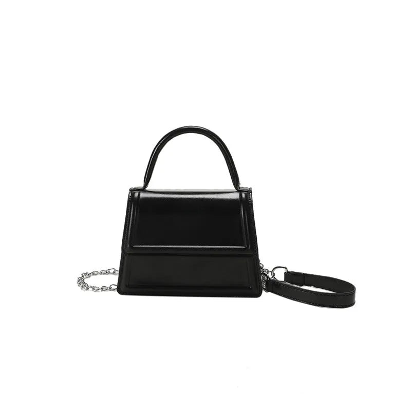 PU leather retro crossbody bag in horizontal square shape with sewing line detail