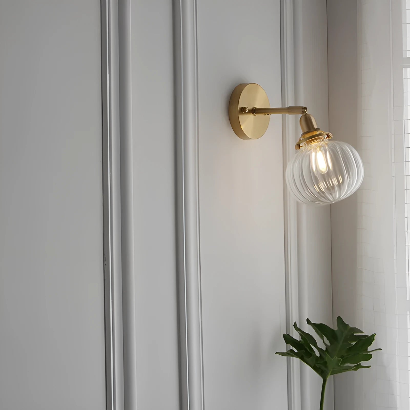 Pumpkin-shaped glass wall lamp for living room or bedroom with water ripple transparent glass finish
