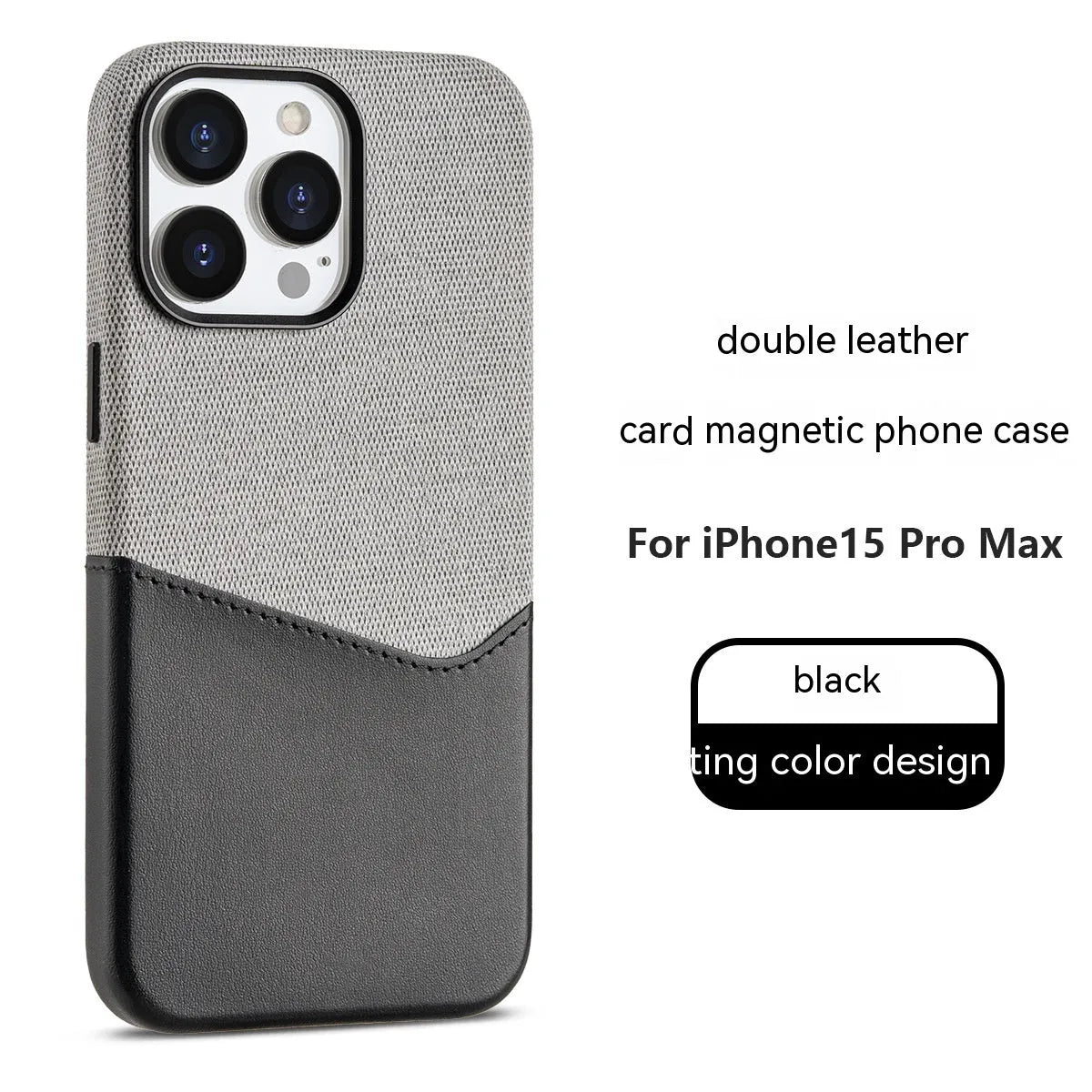 White magnetic leather phone case with card slot and double stitching for iPhone 12-15 series