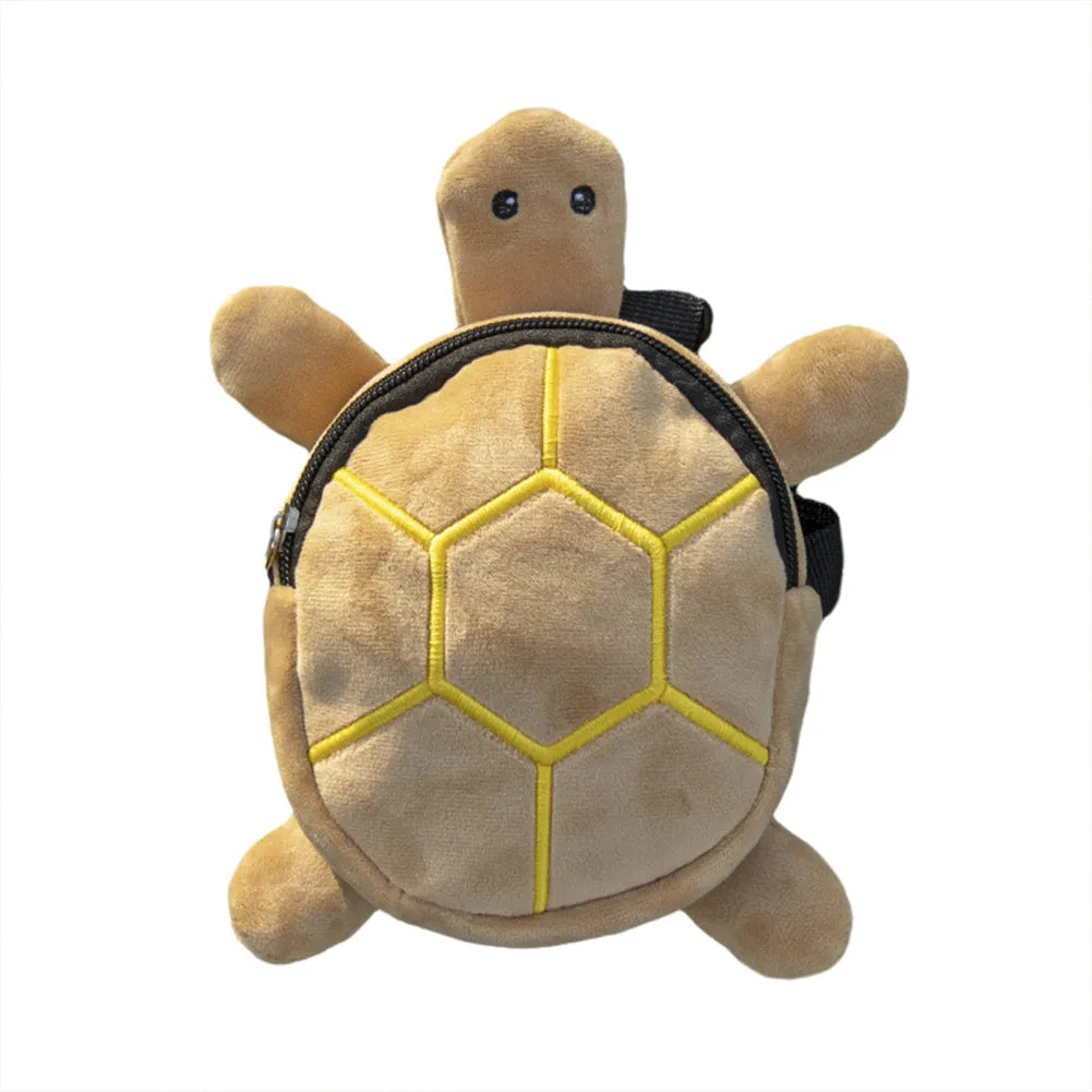 Cartoon turtle shape dog backpack harness in velvet with metal zipper and 20x18cm dimensions