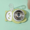 Grey panda-shaped pet feeder with automatic water bottle and tilted stainless steel bowls