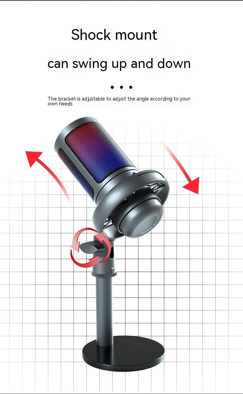 RGB condenser USB microphone for computer recording and live streaming in black colour