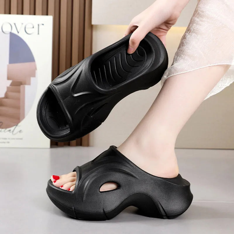 Women's thick-soled EVA slippers in white, black and rose red colours for outdoor beach wear