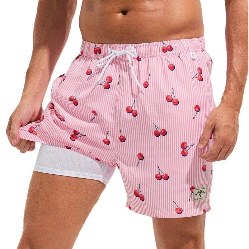 Men's loose fit quick-drying swimming trunks in various floral patterns and solid colours