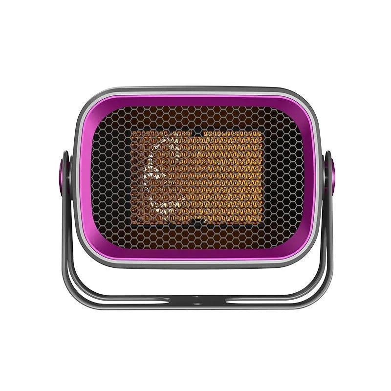 Compact white PTC ceramic desktop electric heater with control buttons and a directional grille.