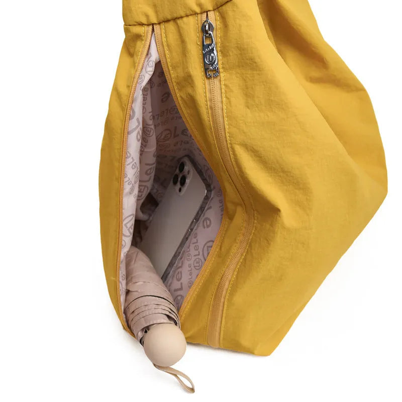 Heart-shaped nylon underarm bag for women in black, yellow, khaki or blue with large capacity