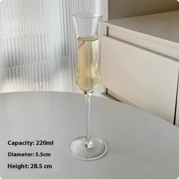 French goblet champagne glasses showing seven crystal design variations including tulip and flute styles