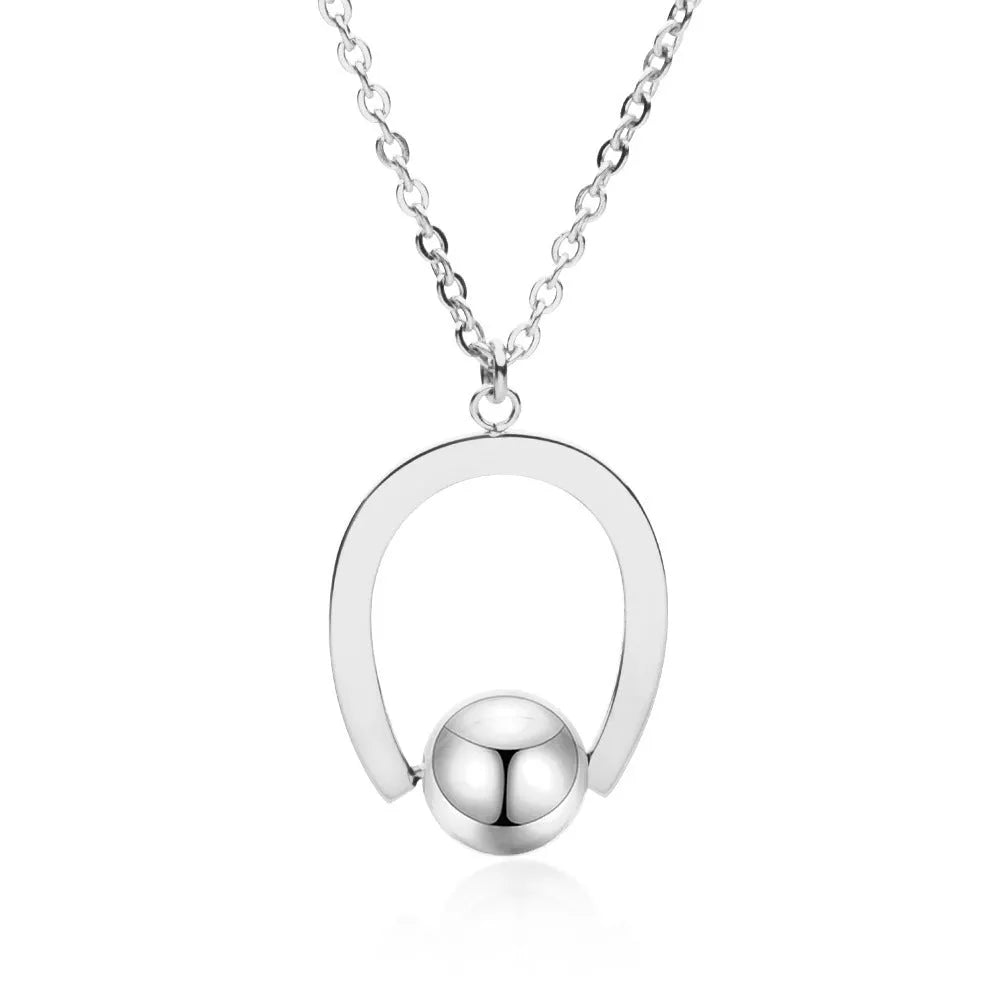Stainless steel bead chain necklace with geometric pendant, adjustable length