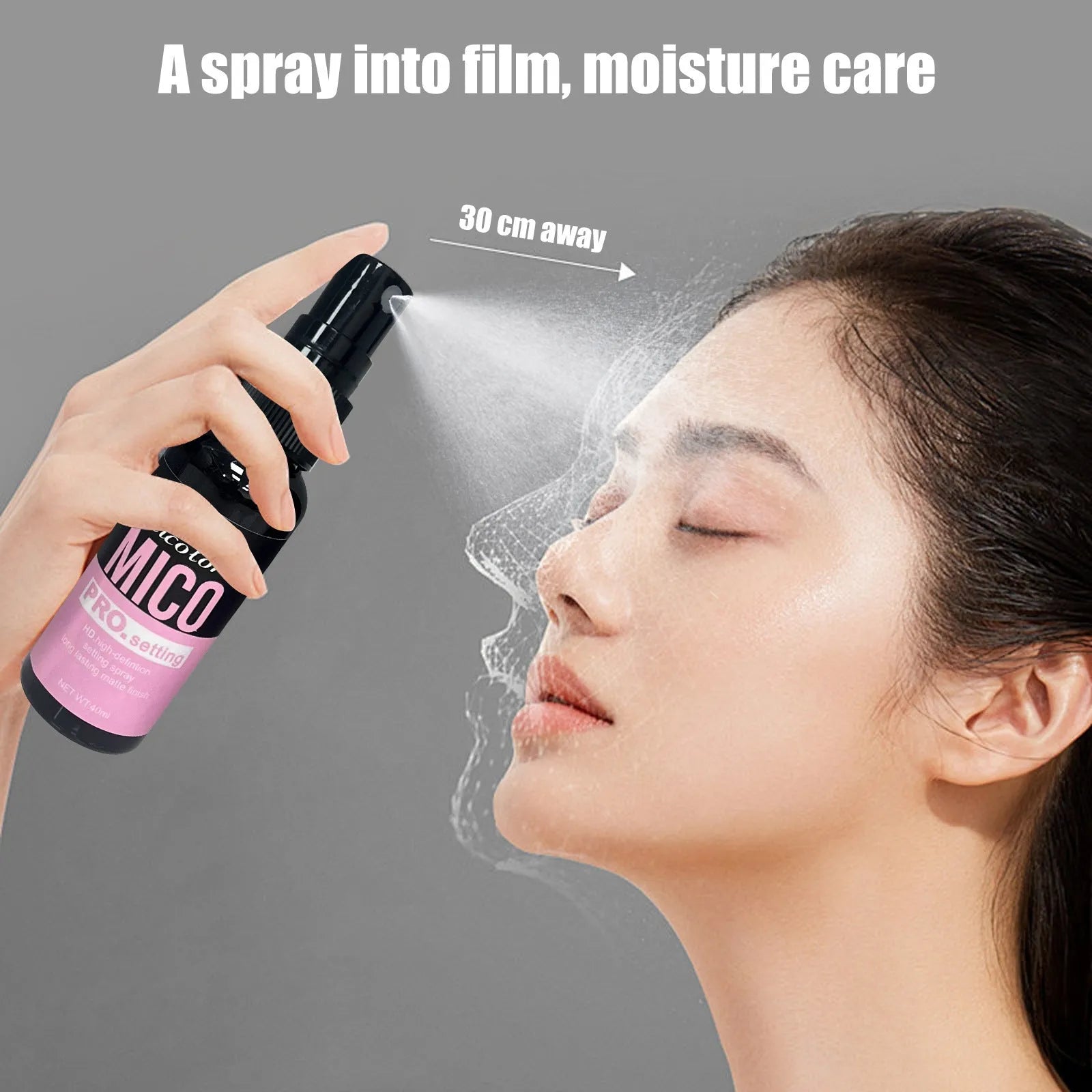 Makeup primer and finishing spray two-in-one system with 45ml and 40ml monochrome bottles