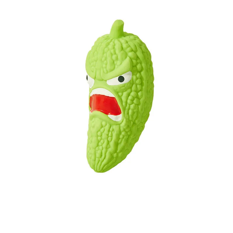 Bitter melon and chili pepper shaped dog toys with textured surfaces for chewing and teeth grinding
