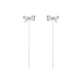 Women's white K bow earrings with long tassel ear thread, copper construction