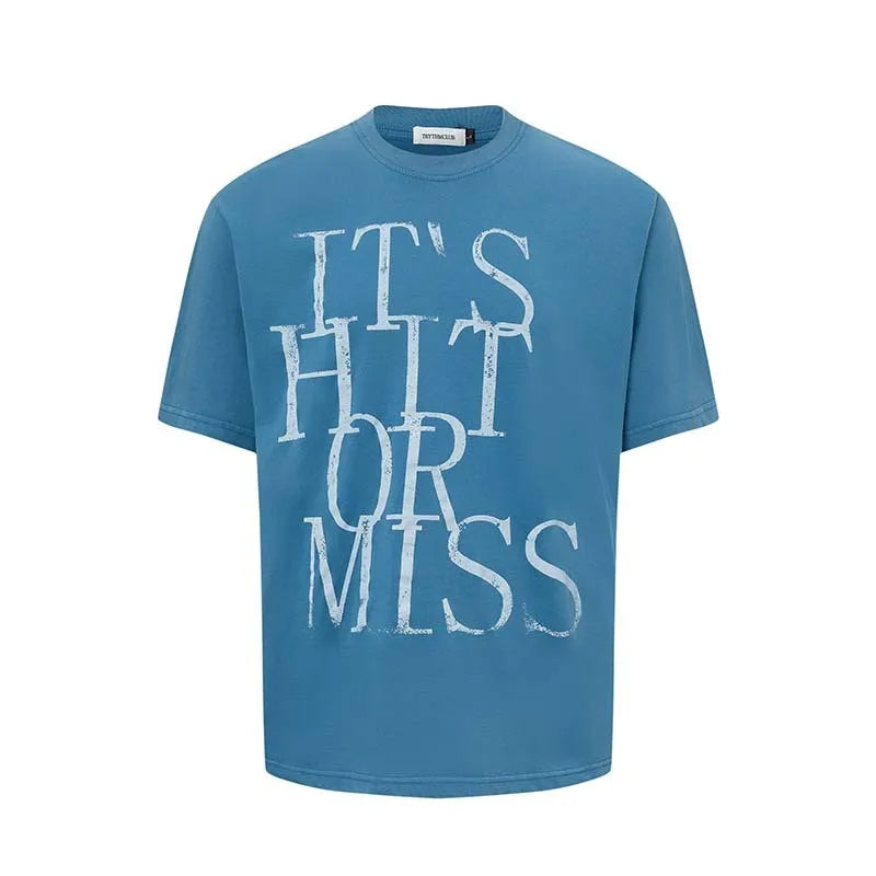 Men's American retro style t-shirt with letter print design in blue colour