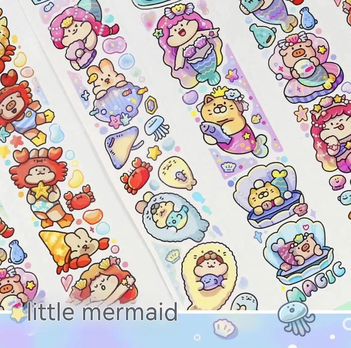 Sheet of cute cartoon character stickers for haemorrhoid tape packaging, printed on Japanese paper.