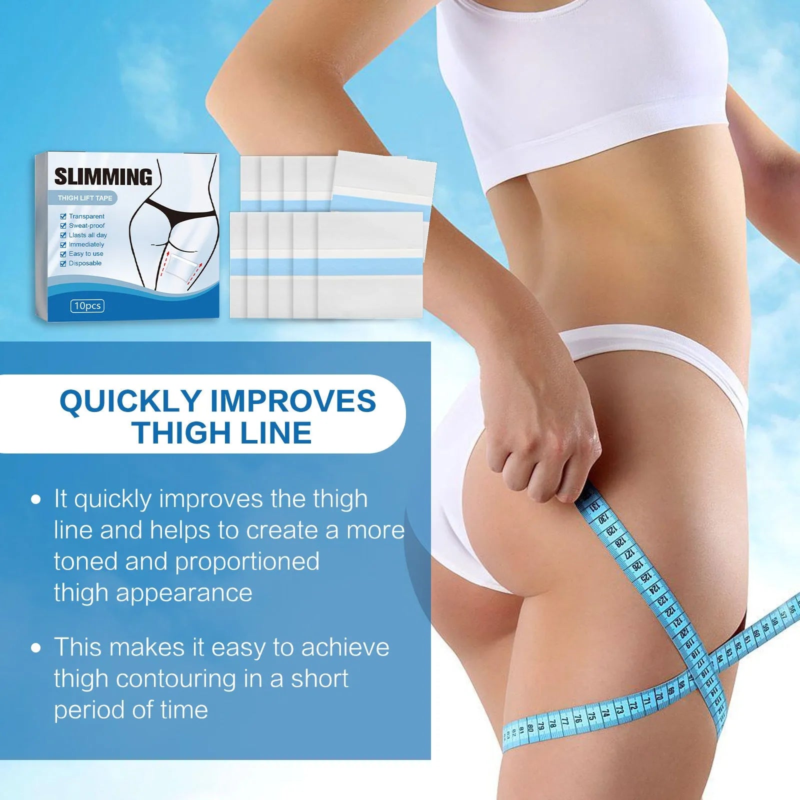 Box of ten white body shaping patches, each measuring 12 by 12 centimetres