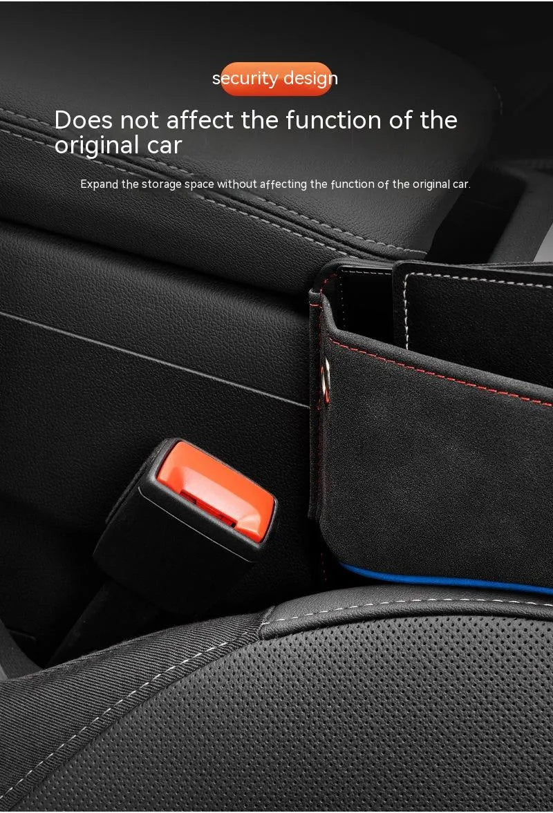 Waterproof leather car seat storage box in a choice of five suede-matching colours.