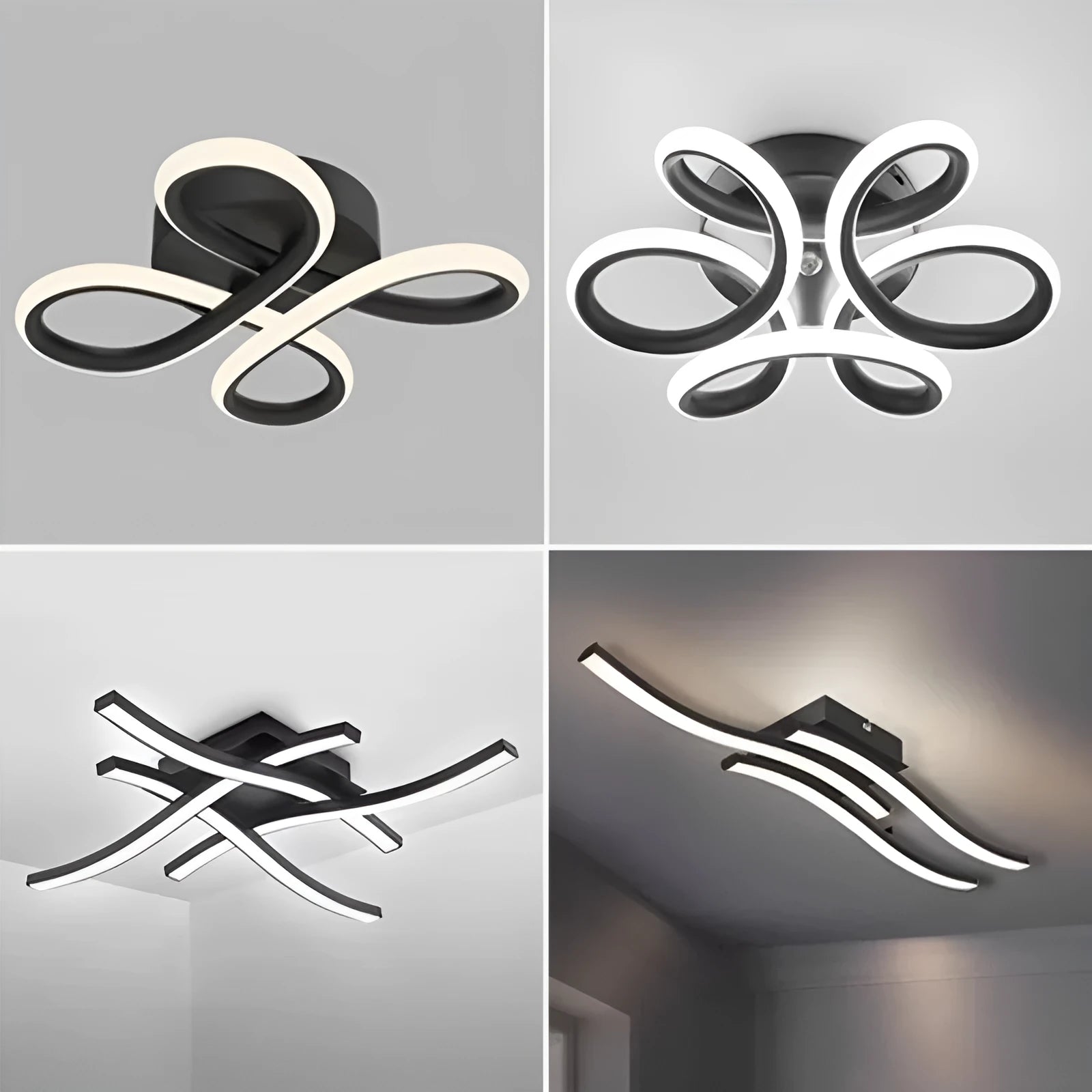 Modern minimalist LED ceiling light with three colour options in black finish for living room or bedroom