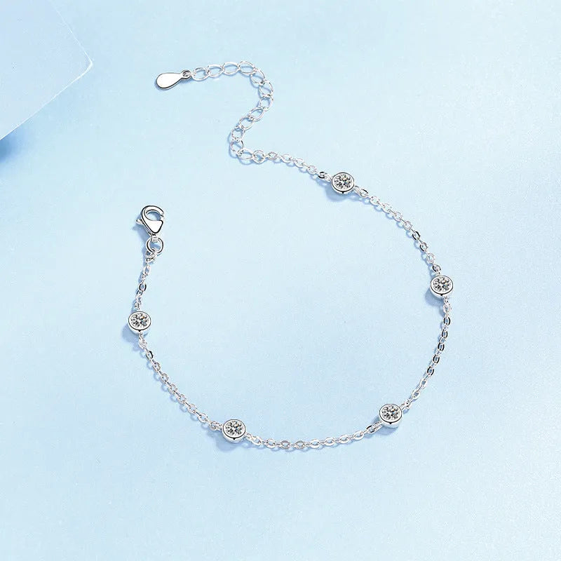 Sterling silver moissanite bracelet with 925 silver, fifty point stones in natural flowing design