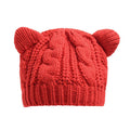 Hand made knitted cat ear beanie in winter colours with 3D design