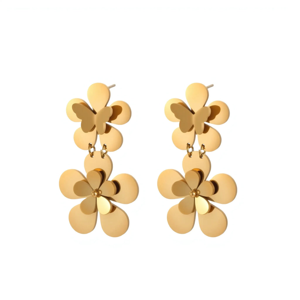 Gold floral butterfly design stainless steel earrings for women with electroplated finish