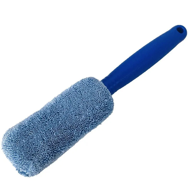 Microfiber long handle tyre brush with blue head and aluminium shaft for car wheel cleaning
