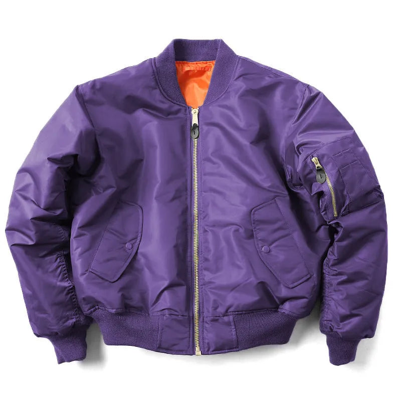 Men's olive green loose-fit cotton-padded pilot jacket with a zip front and workwear styling.