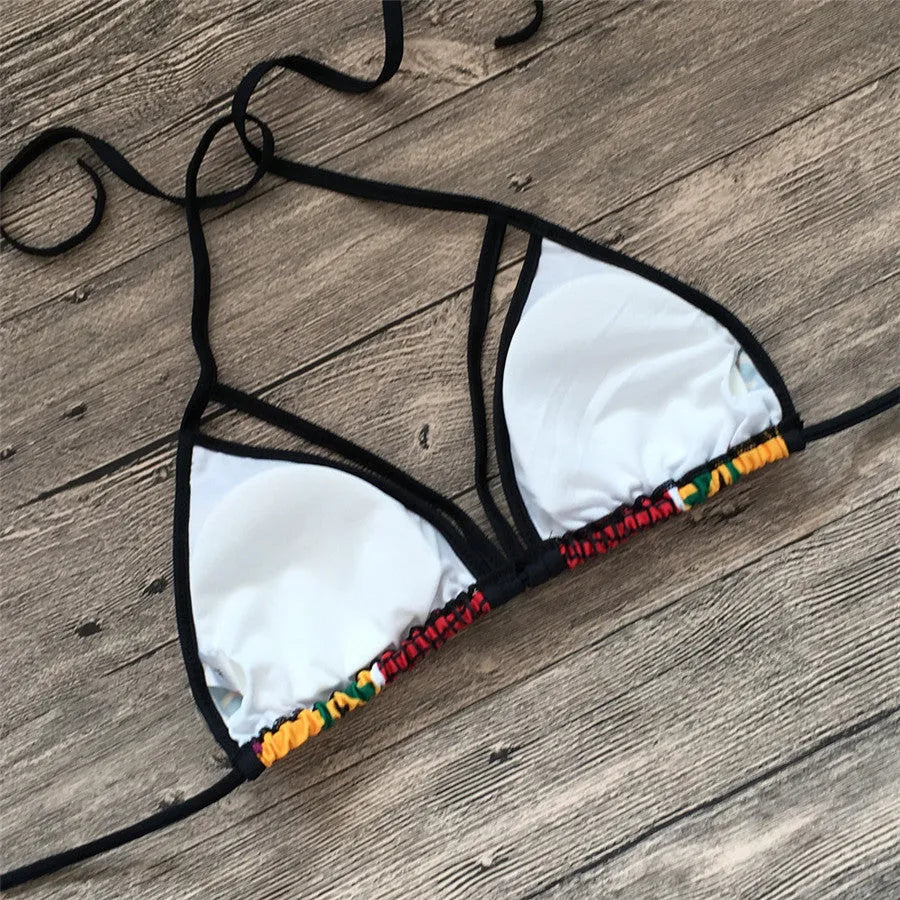 Women's digital print high-waist bikini swimsuit with quick-drying polyester fabric