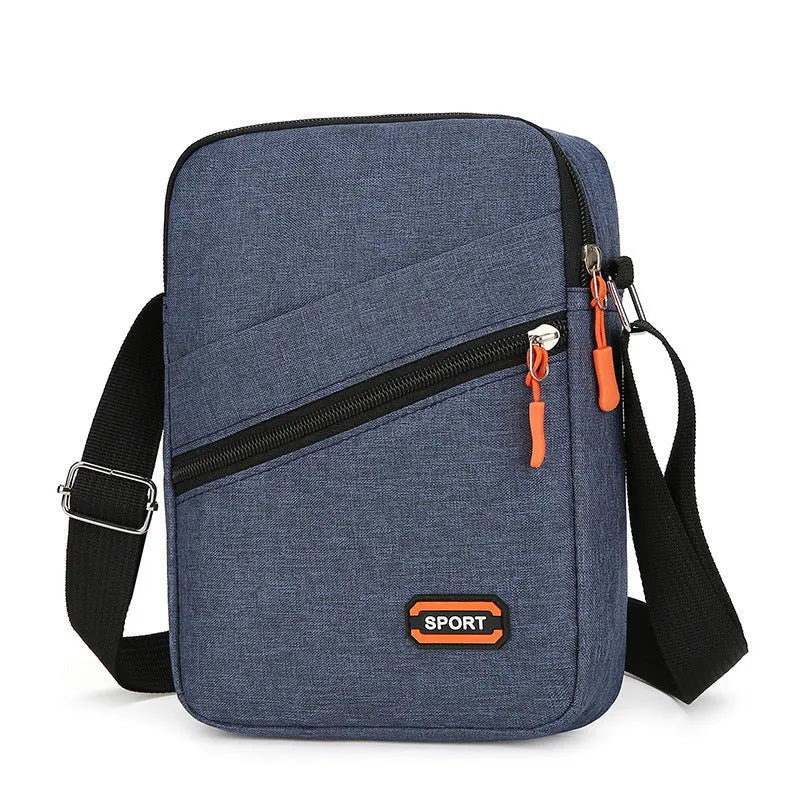 Oxford cloth crossbody commuter shoulder bag in silver grey colour with contrast details