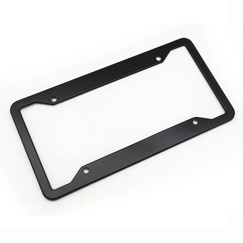 Aluminium alloy license plate frame in black, light grey, sandblasted silver, or stainless steel finish