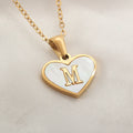 Gold-plated heart necklace with white shell design on adjustable stainless steel chain