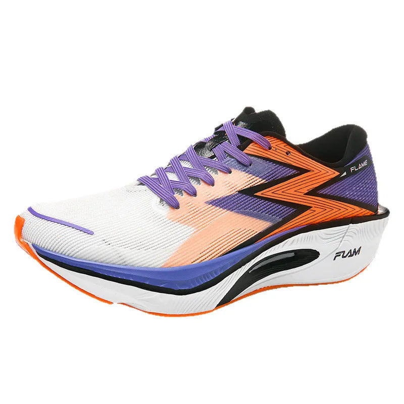 Marathon full palm carbon plate racing PB running shoes with breathable fabric upper in white