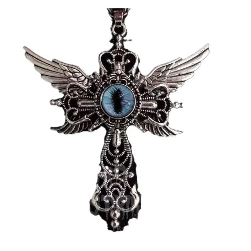 Alloy devil wings cross necklace pendant with geometric design in multiple colour options