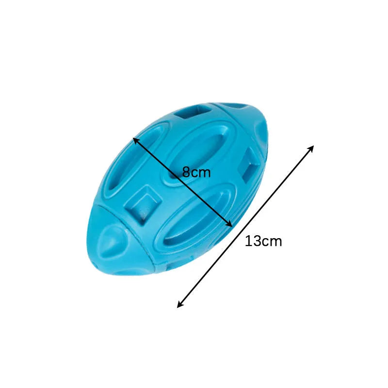 Blue green orange rubber squeaky chew ball dog toy with surface grooves for medium large breed aggressive chewers